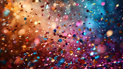 A festive background with a burst of multi-colored confetti. - Event decoration background