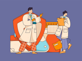 Medical characters fighting the epidemic flat vector concept operation hand drawn illustration
