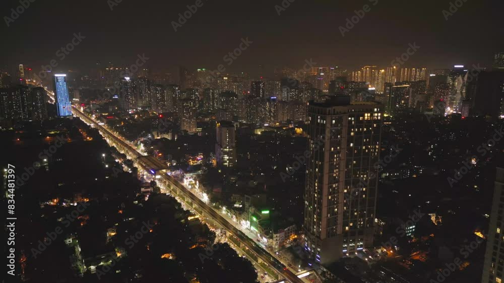 Poster Aerial view of Hanoi Downtown Skyline, Vietnam. Financial district and business centers in smart urban city in Asia. Skyscraper and high-rise buildings at night.