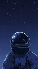 Astronaut in space suit gazing at Earth reflected in their helmet