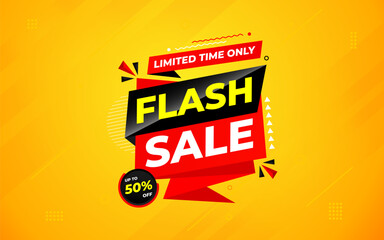 Flash Sale banner for web or social media. sale banner promotion template with discount tag. limited time offer, Get extra discount. Commercial poster, sale background vector illustration