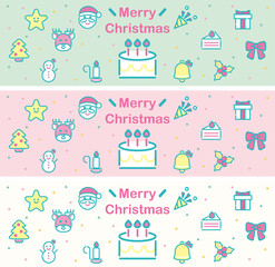 バナー　クリスマス　アイコン　ピクトグラム　ファンシー　かわいい　ガーリー　イラスト素材セット