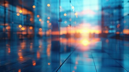 Fototapeta premium Blurred Glass Divider in Contemporary Office Space