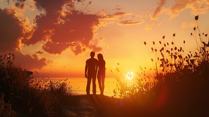 Fototapeta premium Couple in Love Silhouette at Sunset