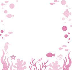夏　海　シルエット　フレーム　飾り　あしらい　水彩　コピースペース　背景　イラスト素材