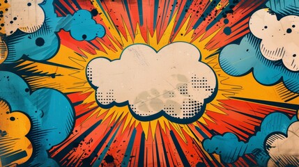 Superhero party invite design, comic book elements, bold explosion backdrop, space for party details