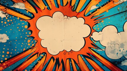 Superhero birthday invite with comic book style, bold explosion backdrop, vibrant speech bubble for details