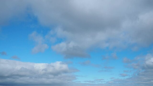 Altocumulus high cumulus heaped cloud genus stratocumuliform. Globular masses or rolls in layers or patches. Cumuliform stratocumuliform clouds, altocumulus signifies convection. Time lapse. Blue sky