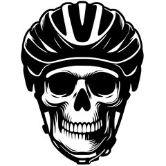 Silhouette of a skull wearing a bicycle helmet