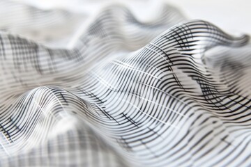 Abstract Black Wavy Grid Pattern on White Fabric