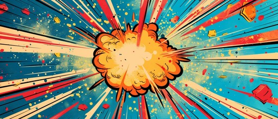 Comic book style birthday invite, superhero theme, vibrant explosion backdrop, space for party details