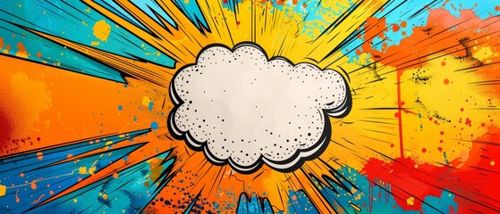 Comic book explosion themed birthday invitation, superhero elements, vibrant speech bubble for details