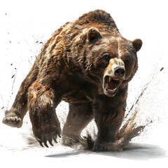 Obraz premium Fierce Roaring Grizzly Bear with Sharp Teeth and Claws