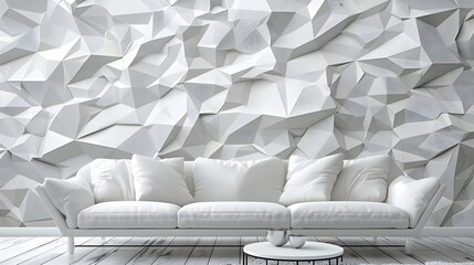 Fototapeta premium white living room interior with 3d low poly wall
