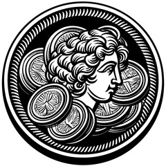 illustration of coins on a black and white background