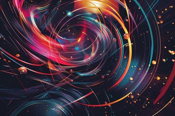 Obraz premium Employ the image as a foundational element in digital artworks, design projects, and visual compositions. The vibrant luminous lines and swirling circles lend a high - tech touch to any creation.