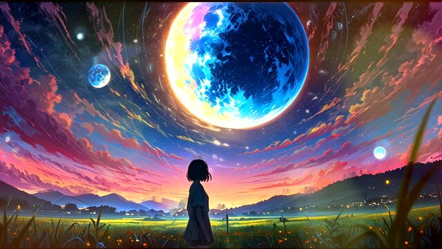 girl who is looking at a moon