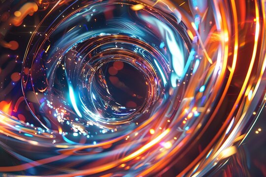 Employ the image as a foundational element in digital artworks, design projects, and visual compositions. The vibrant luminous lines and swirling circles lend a high - tech touch to any creation.