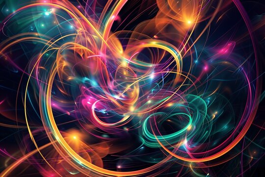 Employ the image as a foundational element in digital artworks, design projects, and visual compositions. The vibrant luminous lines and swirling circles lend a high - tech touch to any creation.