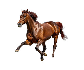 Beautiful galloping horse isolated on white background