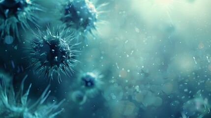 Obraz premium Virus. Abstract vector 3d viral microbe isolated on blue background. Allergy bacteria, medical healthcare, microbiology concept.