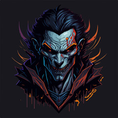 Obraz premium Bloodthirsty vampire, shrouded in darkness, haunting the night.