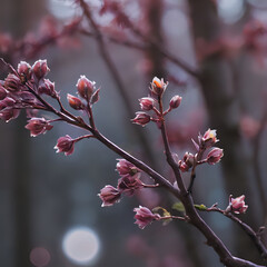 a small branch of a tree with pink flowers