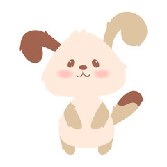 Hand draw pink cartoon dog with brown ears, for kids decor and pet themes, isolated on white background.Vector illustration in kawaii, flat style. Baby animal character design.Soft pastel colors.