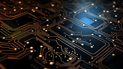 Detailed circuit board texture with a metallic sheen, in a classic flat illustration with realistic industrial style details.