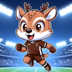 deer mascot cartoon and deer in the forest with a winter background with deer wearing sunglass and a jacket