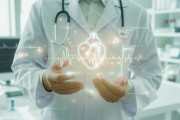 World heart day. Doctor hands holding healthy heart organ anatomy. Heart disease Awarness, heart transplant or organ donation concept. Cardiological checkup and treatment.