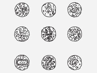 set of hand drawn sweet cookies biscuits outline icon doodle