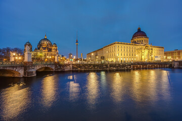 The Berlin Cathedral, the TV Tower and the rebuilt City Palace at night