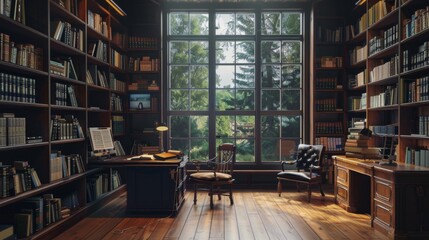 Fototapeta premium Librarian at the library's workplace, returning books in the library's automatic return system, 4k HD wallpaper, background, generated by AI，Library Staff Operating the Automated Book Return System