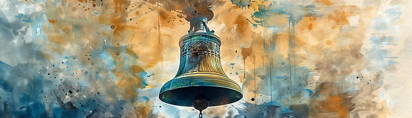 Obraz premium A detailed watercolor of the Liberty Bell, with room for a short message underneath,