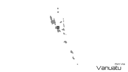 Obraz premium Vanuatu, with its capital city of Port Vila, is represented as a microchip with a central processing unit. A technological representation of the country's outline. White background.