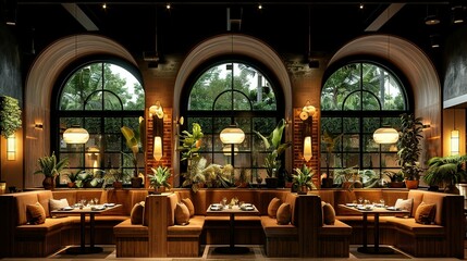 Obraz premium Warm Brown-Themed Restaurant Booth Design