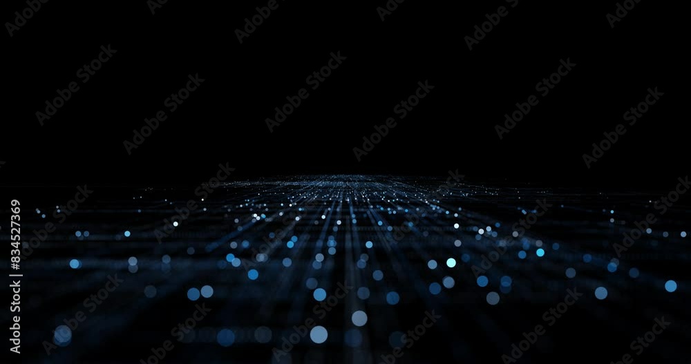 Wall mural futuristic digital technology lines and dots loop motion on clean black background.
