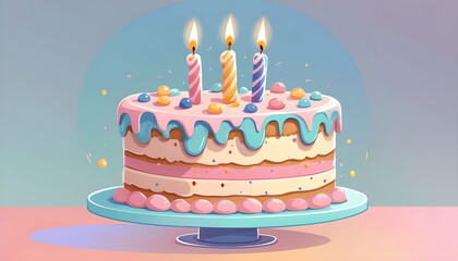 Hand drawn cartoon cute birthday cake illustration	
