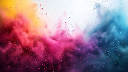 Obraz premium Colorful powder explosion on white background, vibrant hues blending together in a dynamic display.