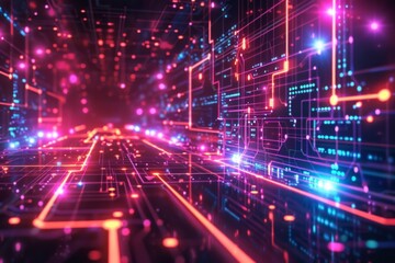 Naklejka premium Cyber Security Data Transfer illustration created with Generative AI