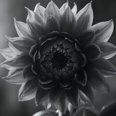 a sunflower in black and white with a dark background
