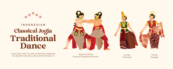 Isolated Javanese Classical dance illustration cell shaded style