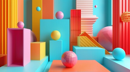Fototapeta premium Group of Bright Geometric Compositions, 3D Render