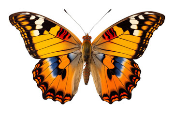 A beautiful butterfly with orange and black wings and white spots on the edges of the wings.