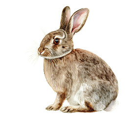 Obraz premium Farm rabbit drawing. Easter bunny. Watercolor illustration isolated on white.
