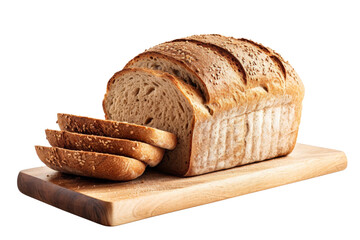 Loaf of freshly baked bread on a cutting board.