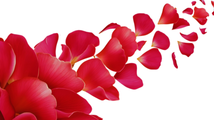 red rose petals background, flying red rose flower petals isolated on a transparent background, AI-generated.