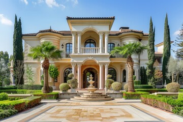 Obraz premium Luxurious mansion exterior with elegant architecture and landscaping