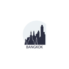 Fototapeta premium Bangkok city, cityscape, panorama view logo. Modern vector icon with Thailand capital horizon at sunrise, sunset. Isolated skyline graphic